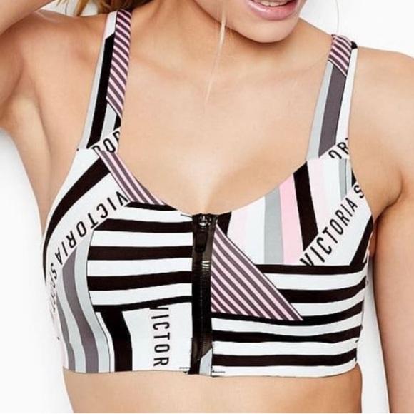 Victoria's Secret Sport Bra 34DDD Multicolor High Impact Zip Front Gym Workout - Picture 1 of 8